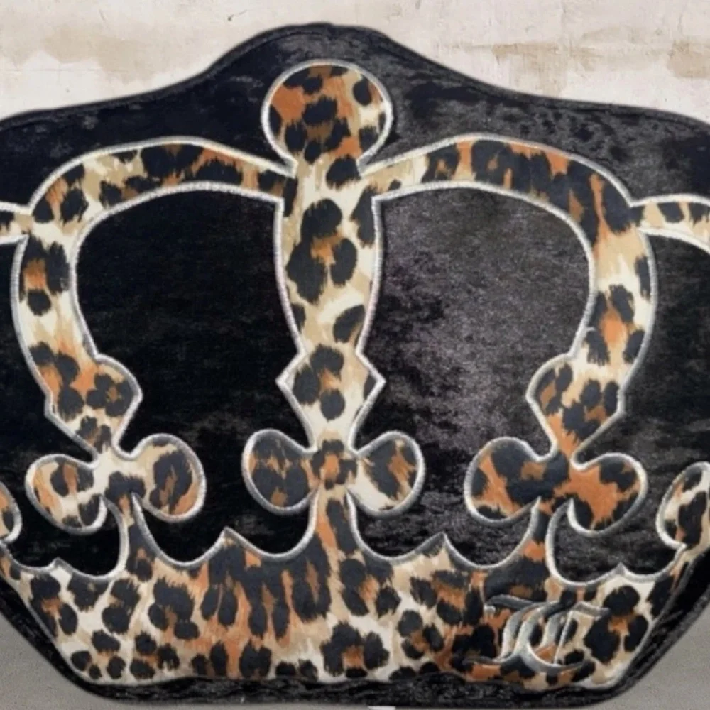Juicy Couture Plush Faux Fur Crown Leopard Print & Black Throw Pillow